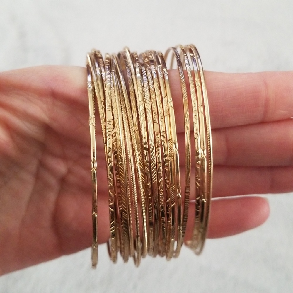 Thin gold bangle set